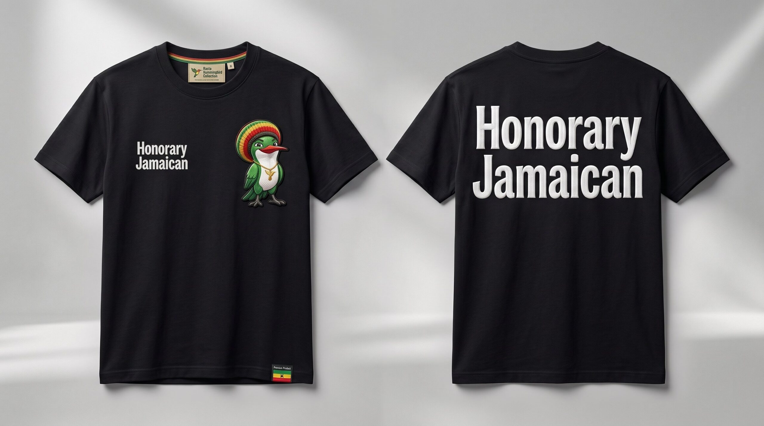 Honorary Jamaican T-Shirt | Puff-Stitch Embroidered Hummingbird