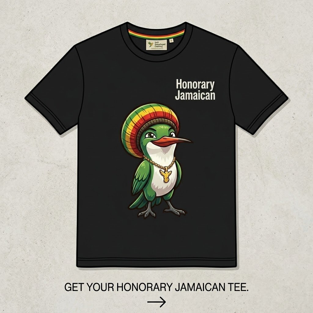 Honorary Jamaican T-Shirt | Puff-Stitch Embroidered Hummingbird - Image 8
