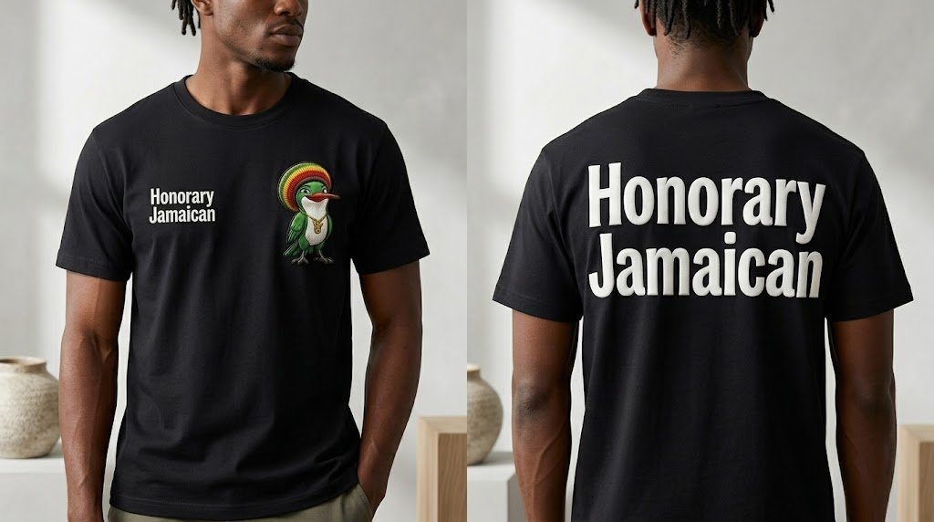 Honorary Jamaican T-Shirt | Puff-Stitch Embroidered Hummingbird - Image 3