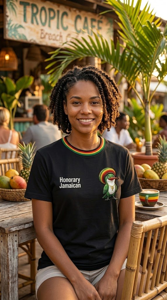 Honorary Jamaican T-Shirt | Puff-Stitch Embroidered Hummingbird - Image 6