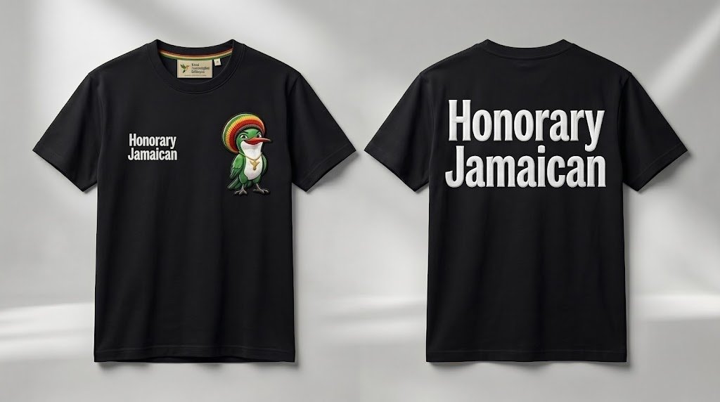 Honorary Jamaican T-Shirt | Puff-Stitch Embroidered Hummingbird - Image 5
